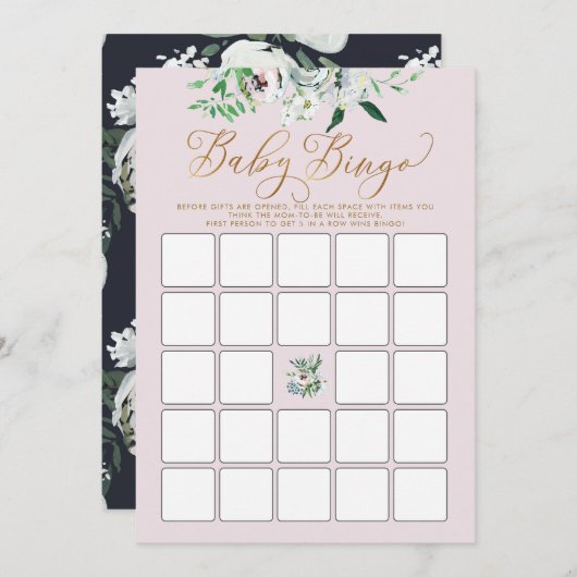  Bloemen Gouache Boho Baby shower Bingo Spel Kaart (Voorkant / Achterkant)