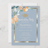 Bloemen Goud Afstudeerhoed Stofblauw Afstuderen Kaart (Voorkant)