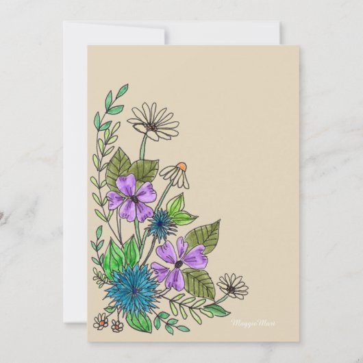 Bloemen Goud Blauw Paarse Waterverf Baby shower Kaart (Achterkant)