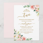 Bloemen Goud Blush Meisje 2e Verjaardagsfeest Kaart (Voorkant / Achterkant)
