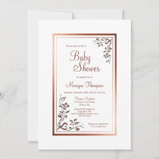  Bloemen Goud Border Baby shower Kaart (Voorkant)