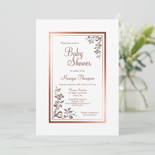  Bloemen Goud Border Baby shower Kaart (Staand voorkant)