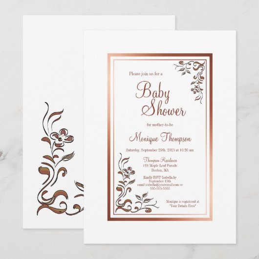 Bloemen Goud Border Baby shower Kaart (Voorkant / Achterkant)