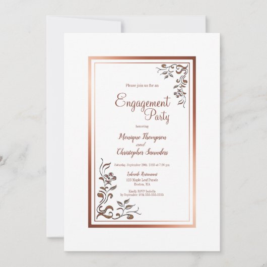Bloemen Goud Border Engagement Party Kaart (Voorkant)