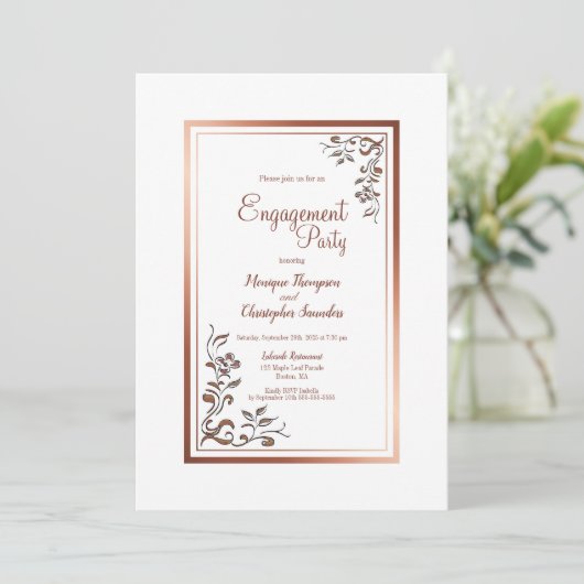  Bloemen Goud Border Engagement Party Kaart (Staand voorkant)