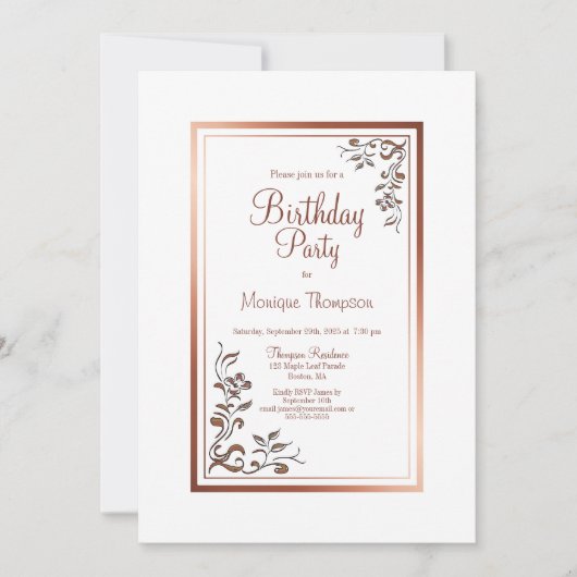  Bloemen Goud Border Verjaardagsfeest Kaart (Voorkant)