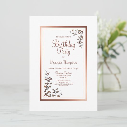 Bloemen Goud Border Verjaardagsfeest Kaart (Staand voorkant)