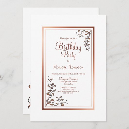 Bloemen Goud Border Verjaardagsfeest Kaart (Voorkant / Achterkant)