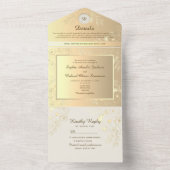  Bloemen Goud Bruiloft All In One Uitnodiging (Binnen)