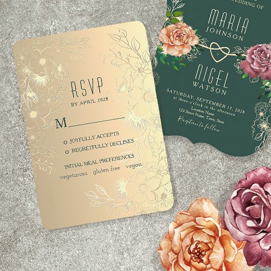  Bloemen Goud Bruiloft RSVP Kaartje