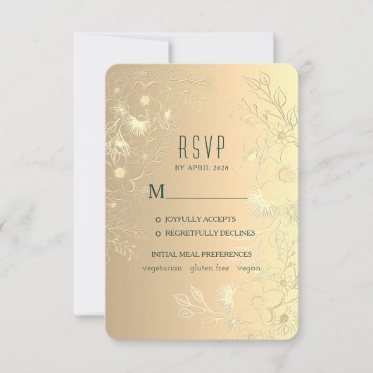 Bloemen Goud Bruiloft RSVP Kaartje (Voorkant)