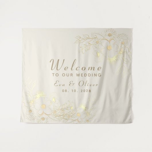 Bloemen Goud Bruiloft Welkom Wandkleed (Voorkant (horizontaal))