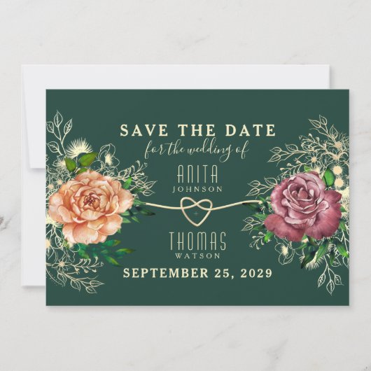 Bloemen Goud Emerald Groen Bruiloft Save The Date (Voorkant)