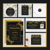 Bloemen Goud en Zwart Pensioenfeest 2024 Kaart