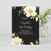 Bloemen Goud en Zwart Printable 40e Verjaardag Kaart (Staand voorkant)