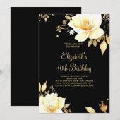 Bloemen Goud en Zwart Printable 40e Verjaardag Kaart (Voorkant / Achterkant)