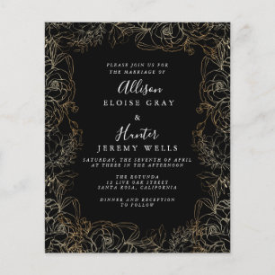 Bloemen goud folie trouw uitnodiging flyer