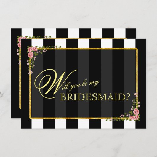 Bloemen Goud Folie ZUL JE MIJN BRUIDSJUFFER ZIJN? Kaart (Voorkant / Achterkant)