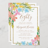 Bloemen Goud Glitter Border 80e Tachtig Verjaardag Kaart (Voorkant / Achterkant)