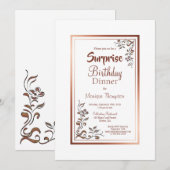  Bloemen Goud Lijst Verrassingsverjaardagsdiner Kaart (Voorkant / Achterkant)