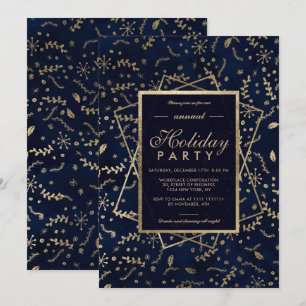 Bloemen Goud marine blauw winter corporate vakanti Kaart