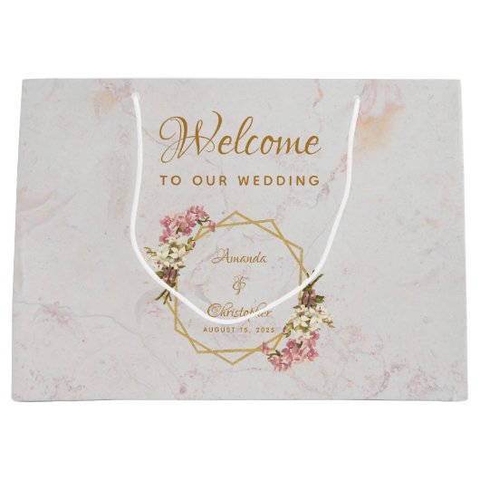 Bloemen Goud Marmer Orchidee Geometrie Bruiloft We Groot Cadeauzakje (Voorkant)