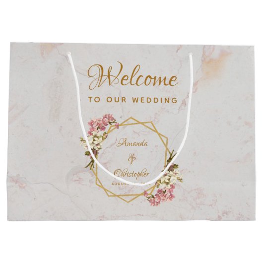 Bloemen Goud Marmer Orchidee Geometrie Bruiloft We Groot Cadeauzakje (Achterkant)