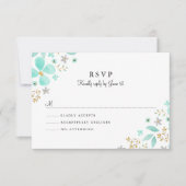 Bloemen Goud Mint Blad Bruiloft RSVP (Voorkant)
