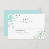 Bloemen Goud Mint Blad Bruiloft RSVP (Voorkant / Achterkant)