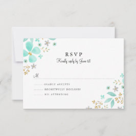 Bloemen Goud Mint Blad Bruiloft RSVP Kaartje