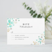 Bloemen Goud Mint Blad Bruiloft RSVP Kaartje (Staand voorkant)