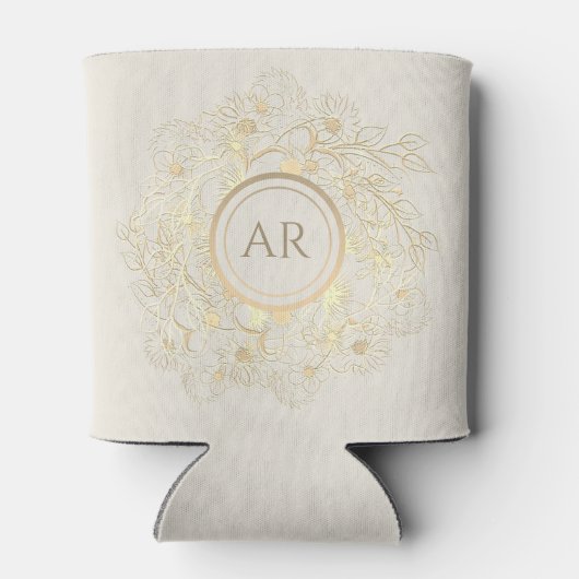 Bloemen Goud Monogram Bruiloft gunst Blikjeskoeler (Achterkant)
