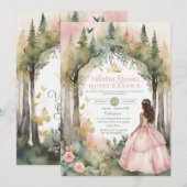 Bloemen Goud Roze Perzik Quinceañera 15 Anos Kaart (Voorkant / Achterkant)