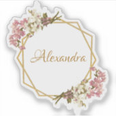 Bloemen Goud Roze Wit Orchideeën Girly Geometric Sticker (Voorkant)