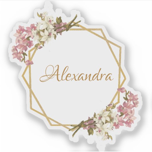 Bloemen Goud Roze Wit Orchideeën Girly Geometric Sticker (Voorkant)