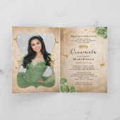 Bloemen Goud Sage Groen Quinceañera Foto Gevouwen (Binnen)