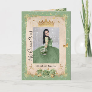 Bloemen Goud Sage Groen Quinceañera Foto Gevouwen