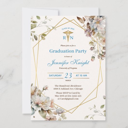 Bloemen Goud Verpleegster Afstuderen RN Verpleegku Kaart (Voorkant)