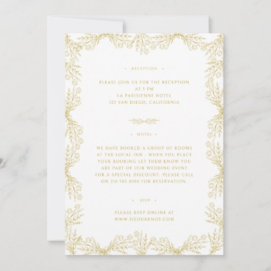 Bloemen Goud Wit Voor & Achterbruiloft Kaart (Achterkant)