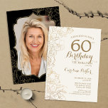 Bloemen Goud Zwart Foto 60e Verjaardagsfeest Kaart<br><div class="desc">Bloemen Zwart Goud Foto 60e Verjaardagsfeestuitnodiging. Minimalistisch modern ontwerp met botanische contourtekeningen,  accenten en lettertype. Eenvoudige trendy uitnodigingskaart perfect voor een stijlvol vrouwen dagfeest. Kan worden aangepast aan elke leeftijd. Gedrukte Zazzle-uitnodigingen of direct download digitale afdrukbare sjabloon.</div>