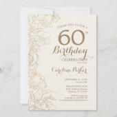 Bloemen Goud Zwart Foto 60e Verjaardagsfeest Kaart (Voorkant)