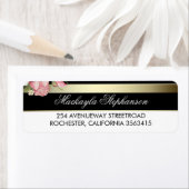 Bloemen Goud Zwart-wit Strepen Bruiloft Etiket (Insitu)