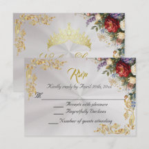 Bloemen & Gouden Bladeren - Parelwitte RSVP