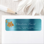 Bloemen Gouden Folie Aqua Metallic Blauw Water RSV Etiket (Insitu)