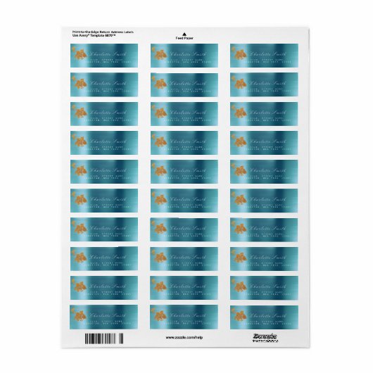 Bloemen Gouden Folie Aqua Metallic Blauw Water RSV Etiket (Full Sheet)