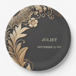  Bloemen Gouden Folie In reliëf gemaakt Vrijgezell Papieren Bordje
