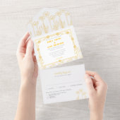 Bloemen Gouden Geel en Witte Huwelijk All In One Uitnodiging (Afscheurbaar)
