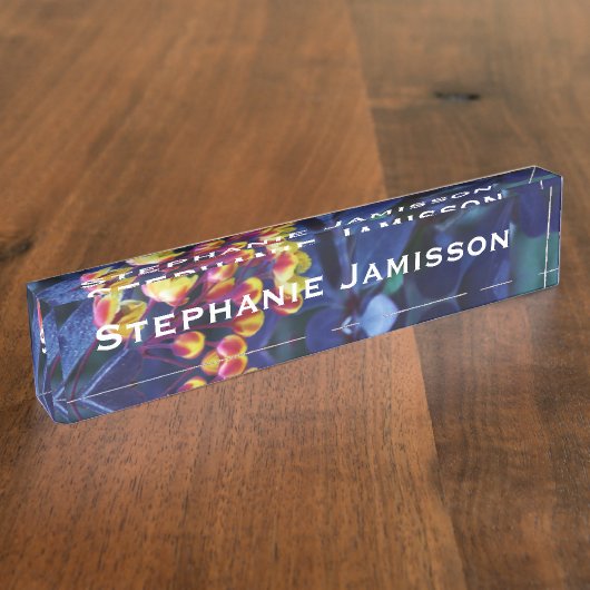 Bloemen Gouden Gele Bloemen, Blauw, Naam Naambordje (Zijkant)