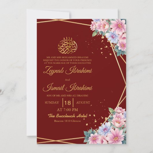 Bloemen Gouden Kleur Bourgondië Islamitische islam Kaart (Voorkant)