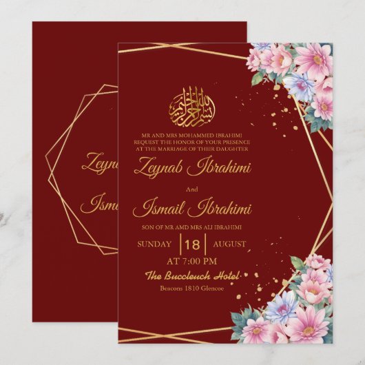 Bloemen Gouden Kleur Bourgondië Islamitische islam Kaart (Voorkant / Achterkant)